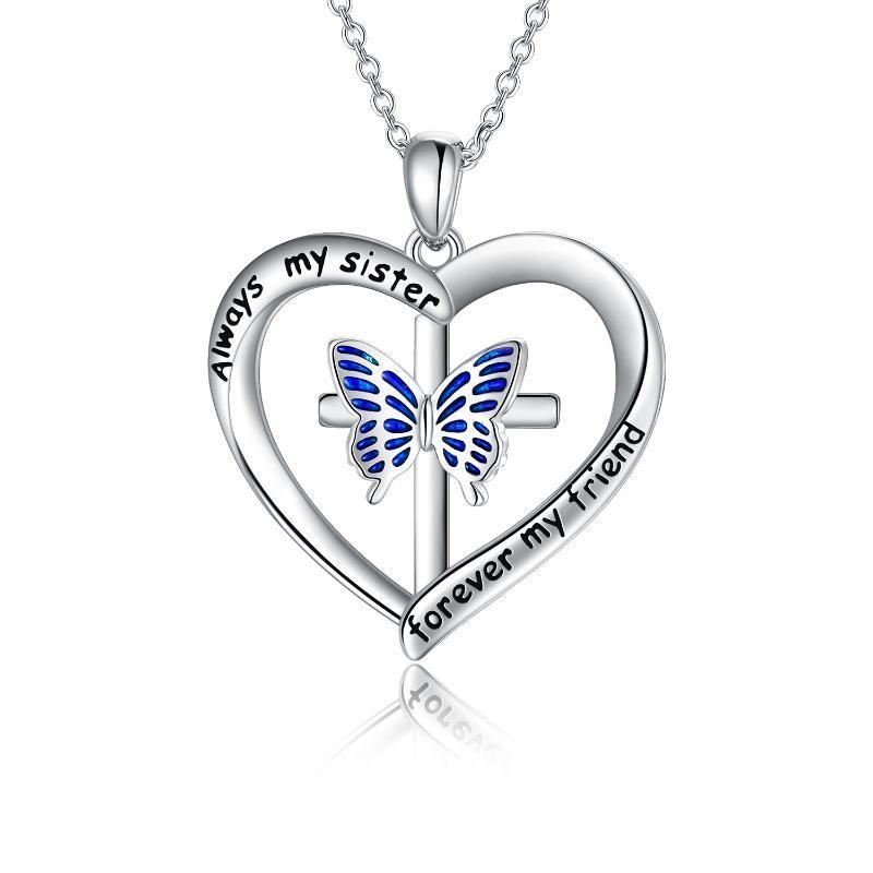 ButterflyHeartPendantNecklaceinWhiteGoldPlatedSterlingSilver